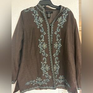 Silkland Women’s Brown and Blue embroidered Jacket  size 2X‎ silk plus size